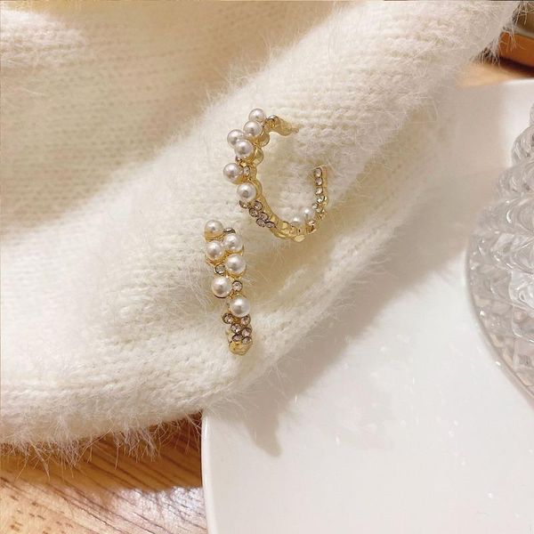 orgin summer korean fashion c shape pearl hoop earings for women romantic geometrical earings party gifts jewelry accessories, Golden;silver